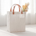 Freestanding Custom Durable Burlap Material Inside Water-Resistant PE Coating Eco-Friendly Reusable Jute Grocery Tote Bags Shopping Bag with PU Leather Handle